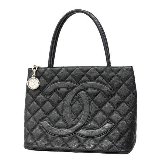 Chanel Tote Bag Revival Tote Caviar Skin Black Silver Hardware Women's