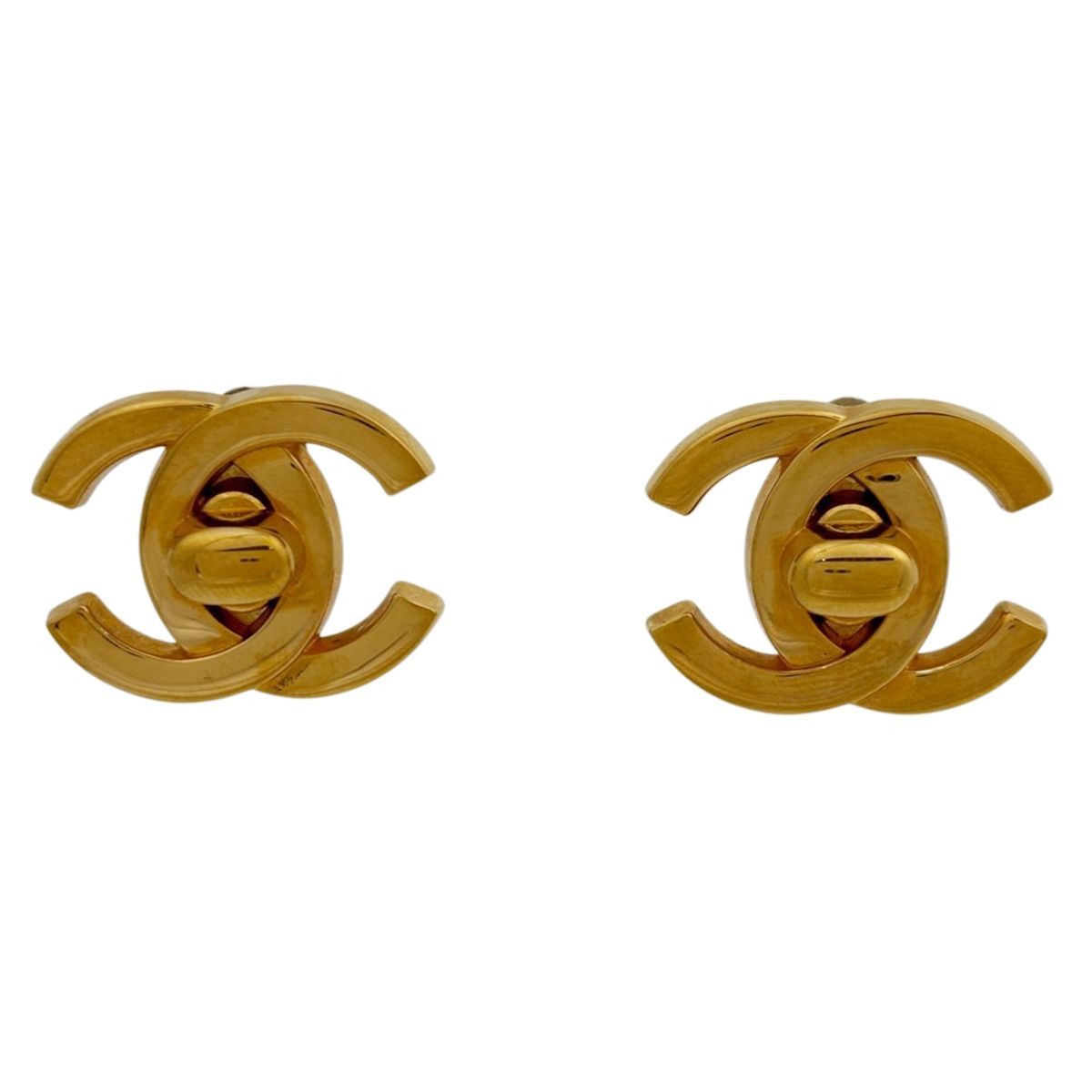 Chanel CC Logo Earrings Turnlock Gold Plated