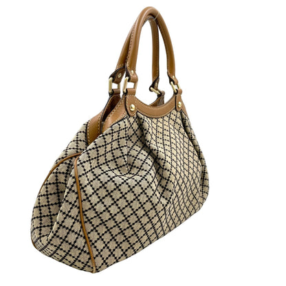 Gucci Ski Diamante Leather Canvas Beige Light Brown Handbag Gold — view 2