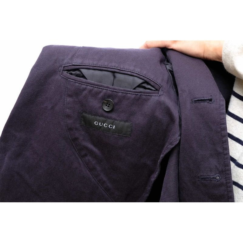 Gucci Tailored Jacket Bleather Jkt Outerwear Men Cotton Canvas Navy Blue — view 8