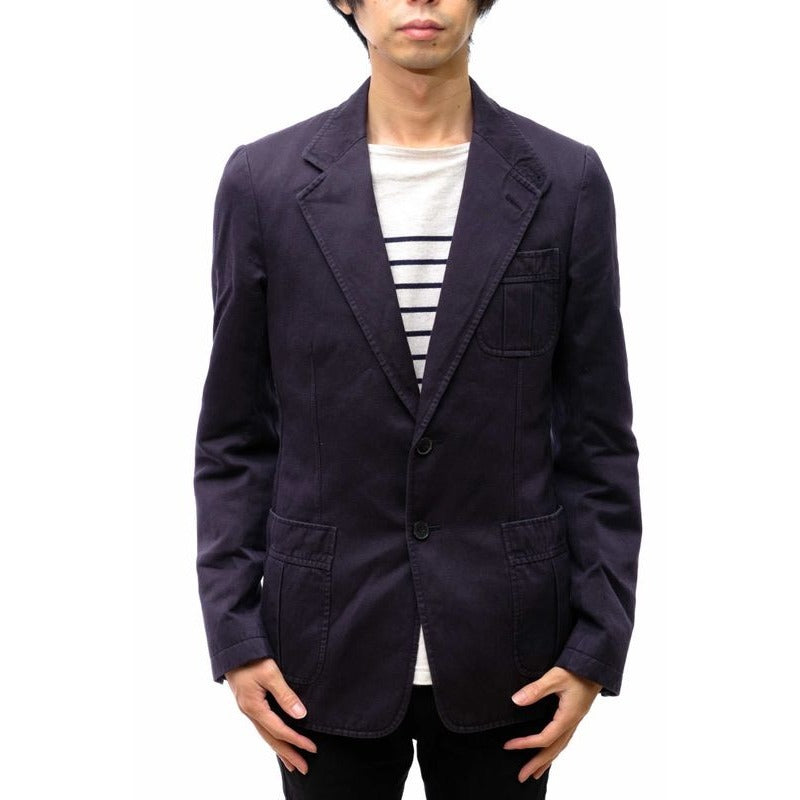 Gucci Tailored Jacket Bleather Jkt Outerwear Men Cotton Canvas Navy Blue