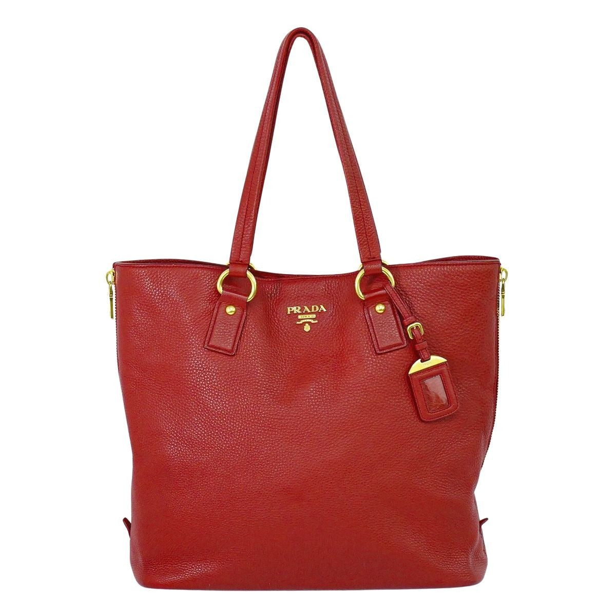 Prada Leather Shoulder Bag Tote Red