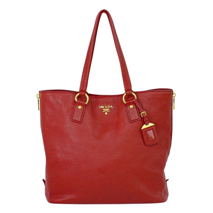 Prada Leather Shoulder Bag Tote Red