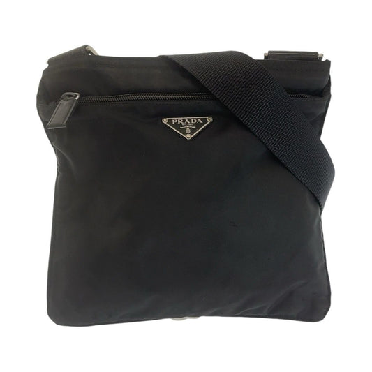 Prada Tessuto Black Silver Nylon Shoulder Bag
