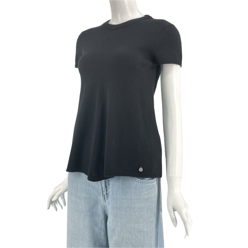 Current Hermes Short-sleeved Knit Black Cashmere H Button