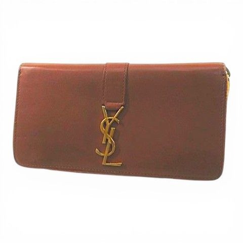 Saint Laurent Paris Round Zippy Wallet Gold Brown