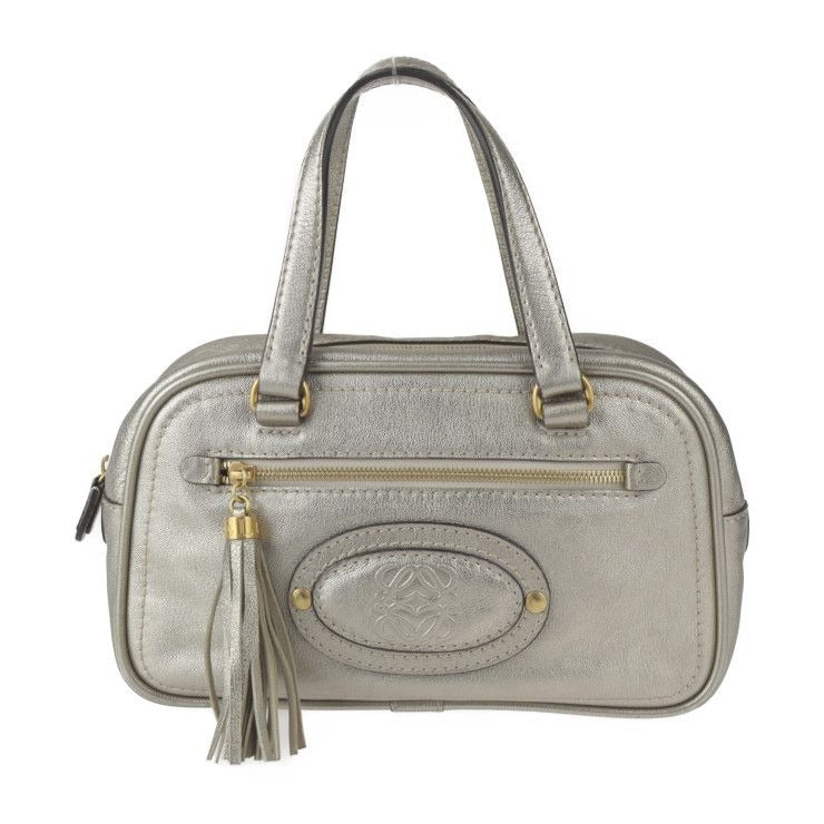 Loewe Mini Boston Bag Handbag Leather Gold Tone Anagram Tassel Fringe
