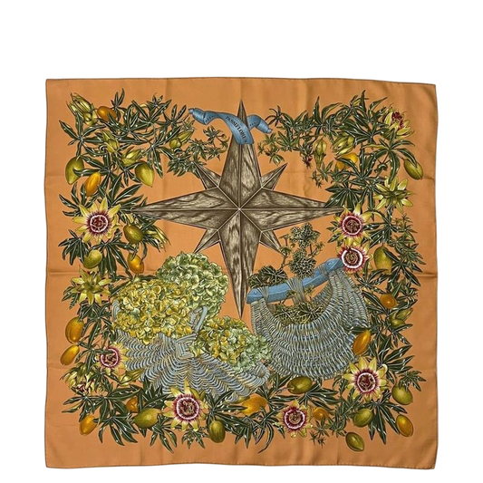 Hermes Scarf Carré 90 Orange Beige Passiflores