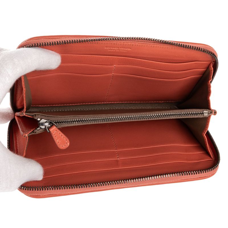 Bottega Veneta Intrecciato Zip Around Wallet Orange Intrecciatoleather A