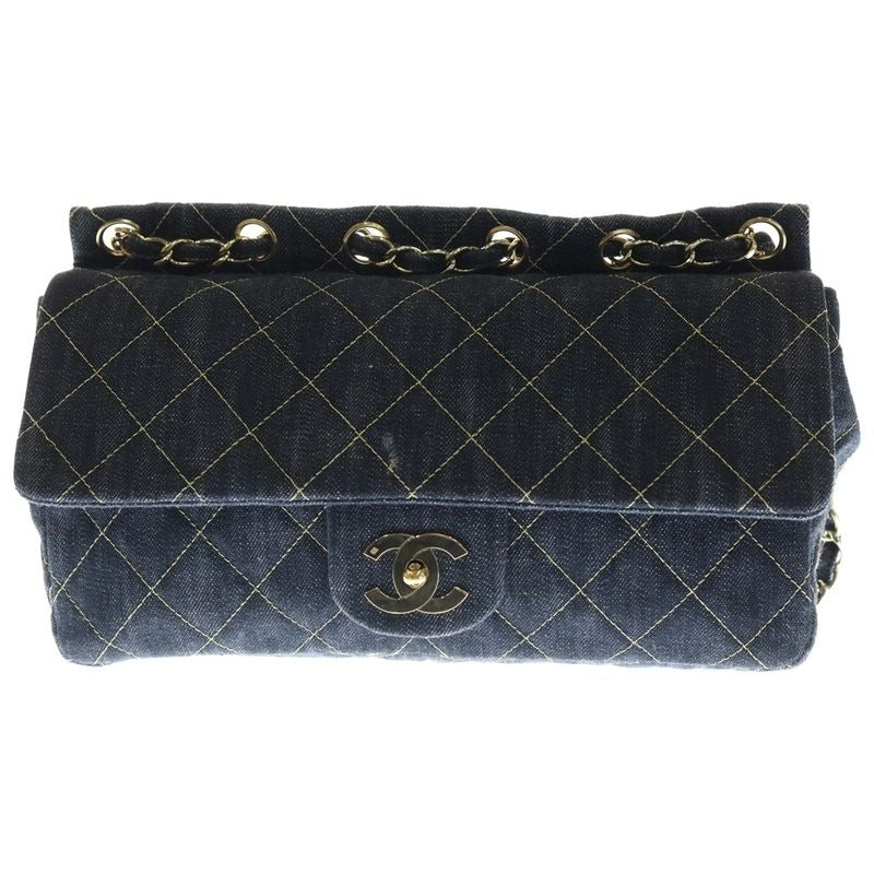 Chanel Denim Quilted Chain Shoulder Bag Indigo