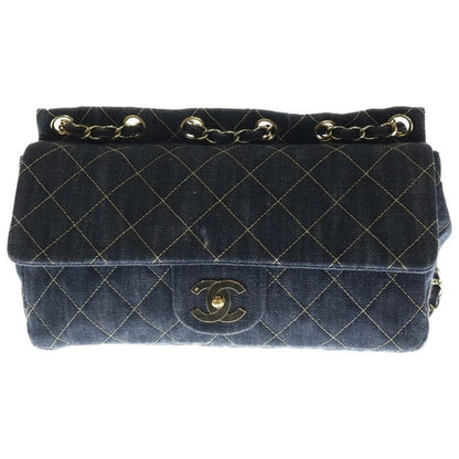 Chanel Denim Quilted Chain Shoulder Bag Indigo