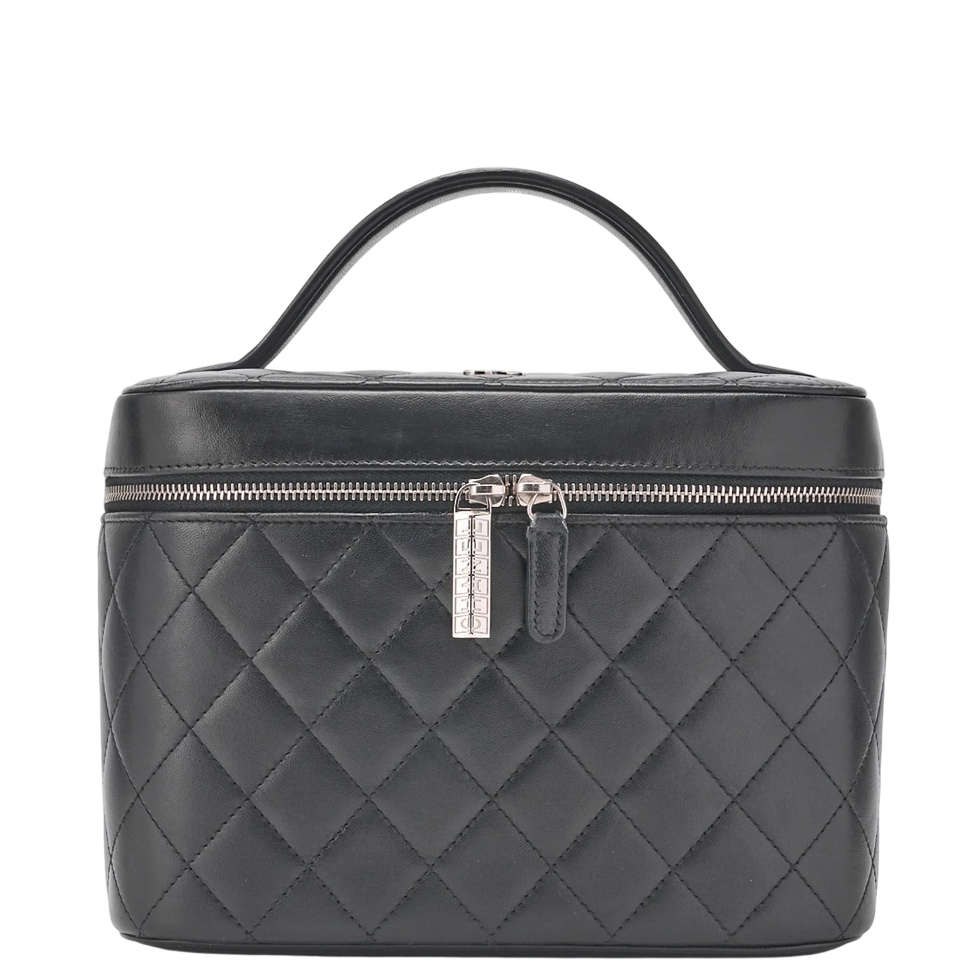 Chanel Matelasse Vanity Handbag Lambskin Black With Silver Hardware Ladies Bag