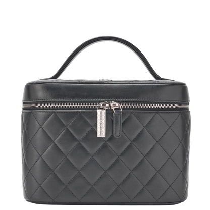Chanel Matelasse Vanity Handbag Lambskin Black With Silver Hardware Ladies Bag