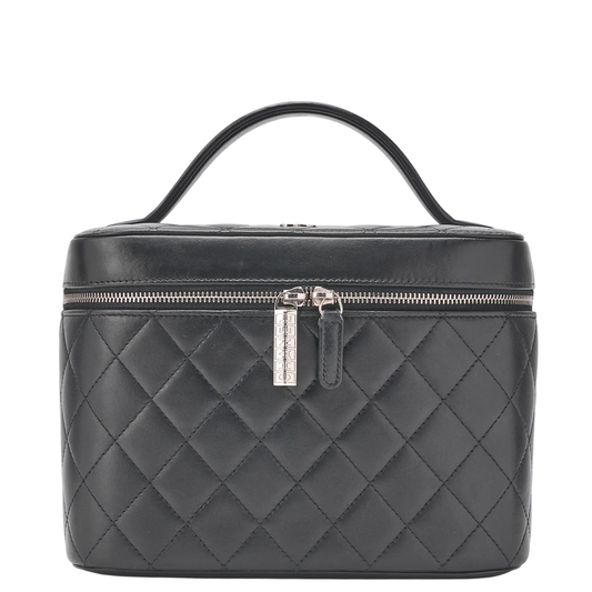 Chanel Matelasse Vanity Handbag Lambskin Black With Silver Hardware Ladies Bag