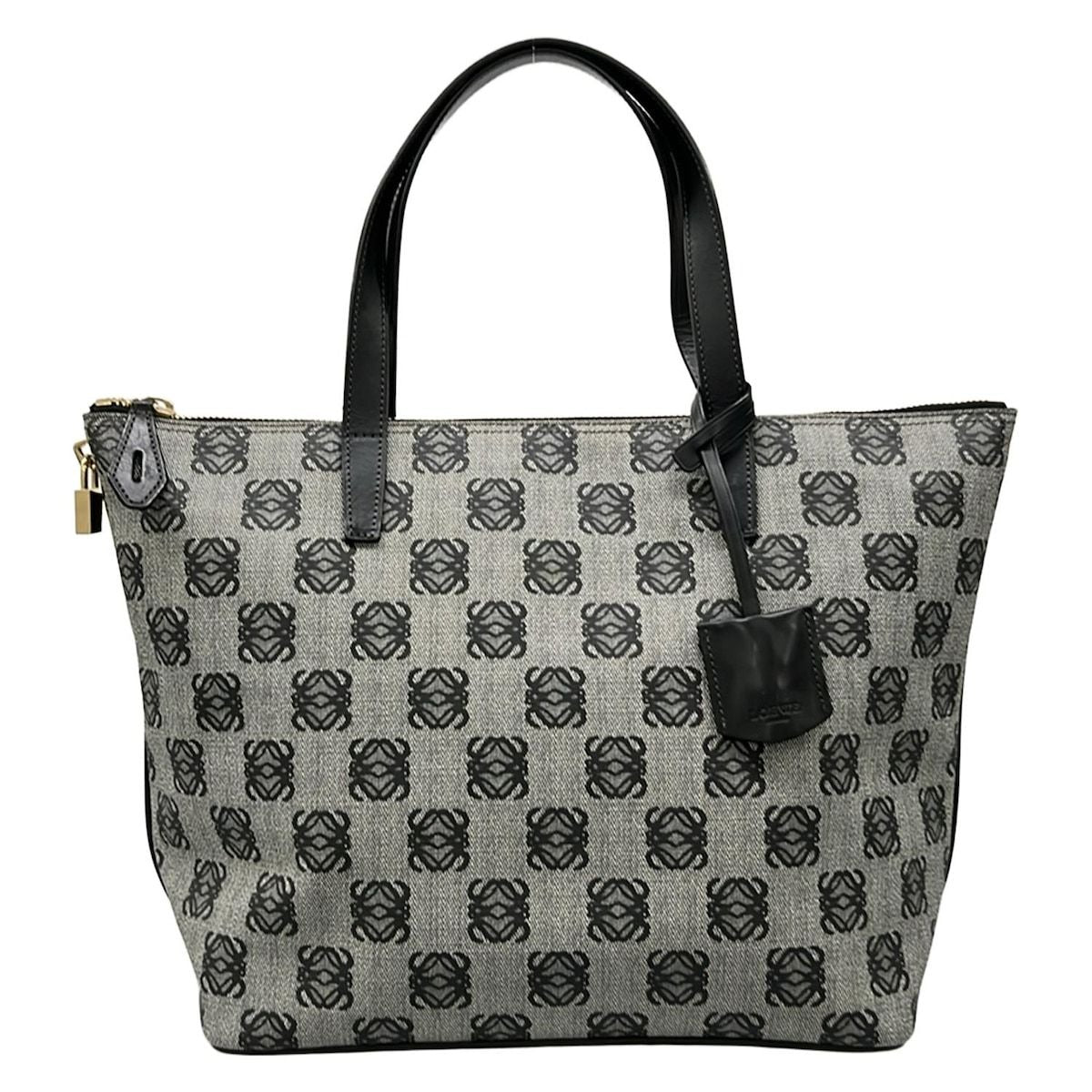 Loewe Handbag Anagram Pattern Gray Black Leather
