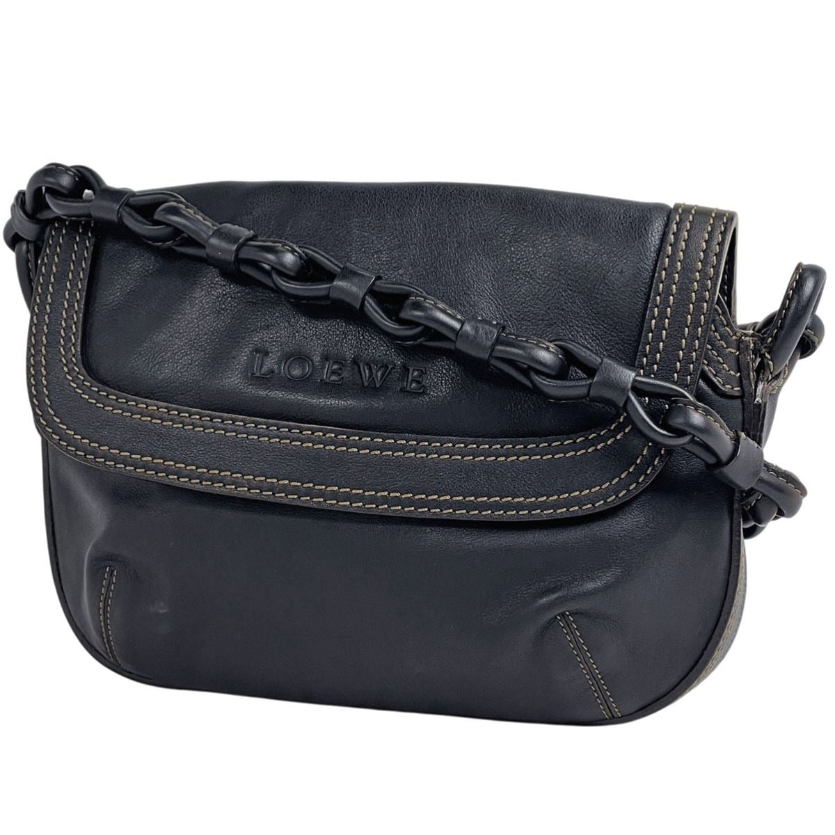 Loewe Logo Shoulder Bag Anagram Leather Black