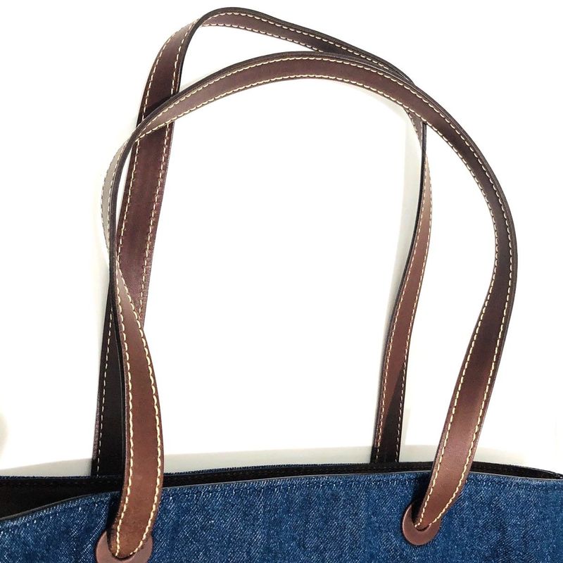 Chanel Tote Bag Denim Blue Coco Mark 5th Shoulder Bag Leather Brown Preowned