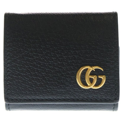 Gucci GG Marmont Logo Plate Leather Coin Case Gold Black