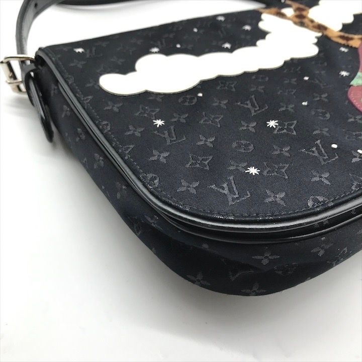 Louis Vuitton Monogram Comte Douffe Satin Shoulder Bag Black Purse