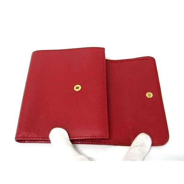 Prada Wallet Trifold Red Saffiano Leather Women Gold Hardware — view 4