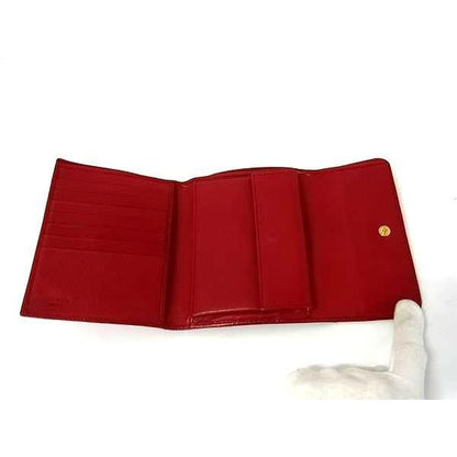 Prada Wallet Trifold Red Saffiano Leather Women Gold Hardware — view 5