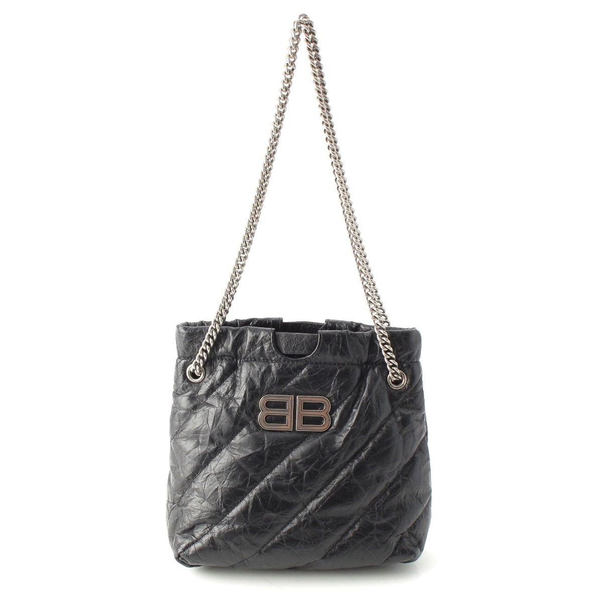 Balenciaga Crush XS Leather BB Logo 2-Way Chain Shoulder Bag Black