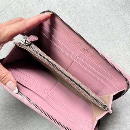 Bottega Veneta Round Zipper Long Wallet Intrecciato Pink Long Wallet Calf