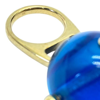 Christian DIOR Ring Accessories Jewelry Small Tribal Ball Logo GP Gold Blue (M