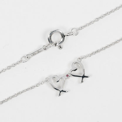 Tiffany & Co Double Rubbing Heart 925 Silver And Pink Sapphire Ladies 1.38g