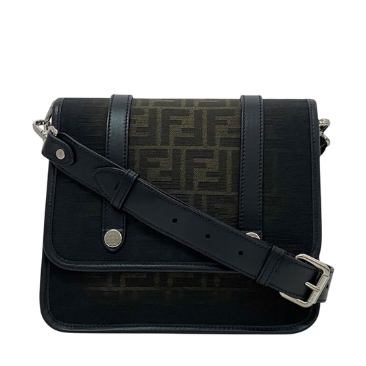 Fendi Shoulder Bag Black Khaki Zucca 7va601 Excellent Condition