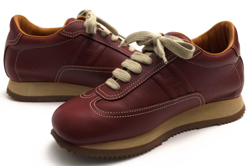 Hermes Shoes Sneakers Shoes Low Cut Ladies Women Leather Genuine Red Brown Red