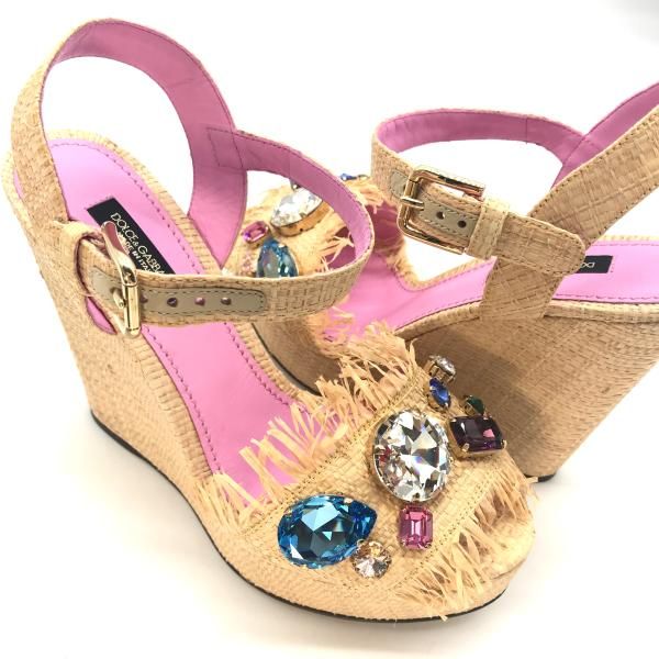 Dolce & Gabbana Straw Wedge Sandals 35.5