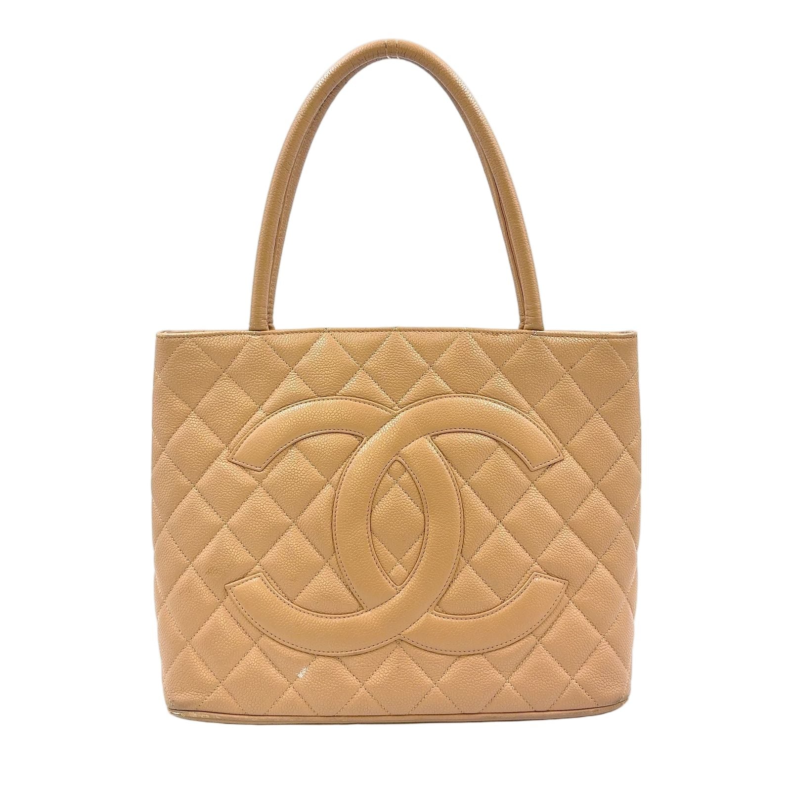Chanel Quilted Reprint Caviar Leather Beige Tote Gold