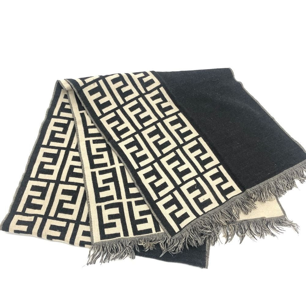Fendi Scarf Zucca Pattern Wool Black Beige