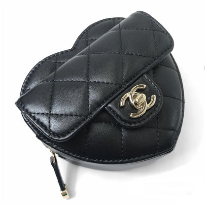 Chanel Heart Chain Wallet Quilted Lambskin Shoulder Bag Black Gold — view 3