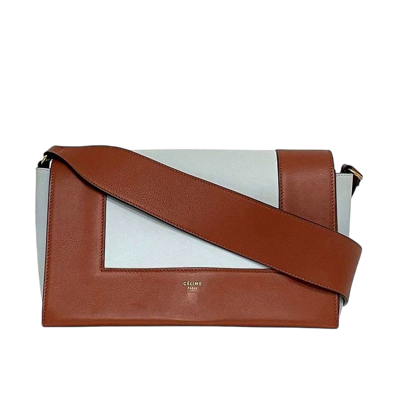 Celine Frame Shoulder Bag Brown Light Blue Excellent Condition Leather