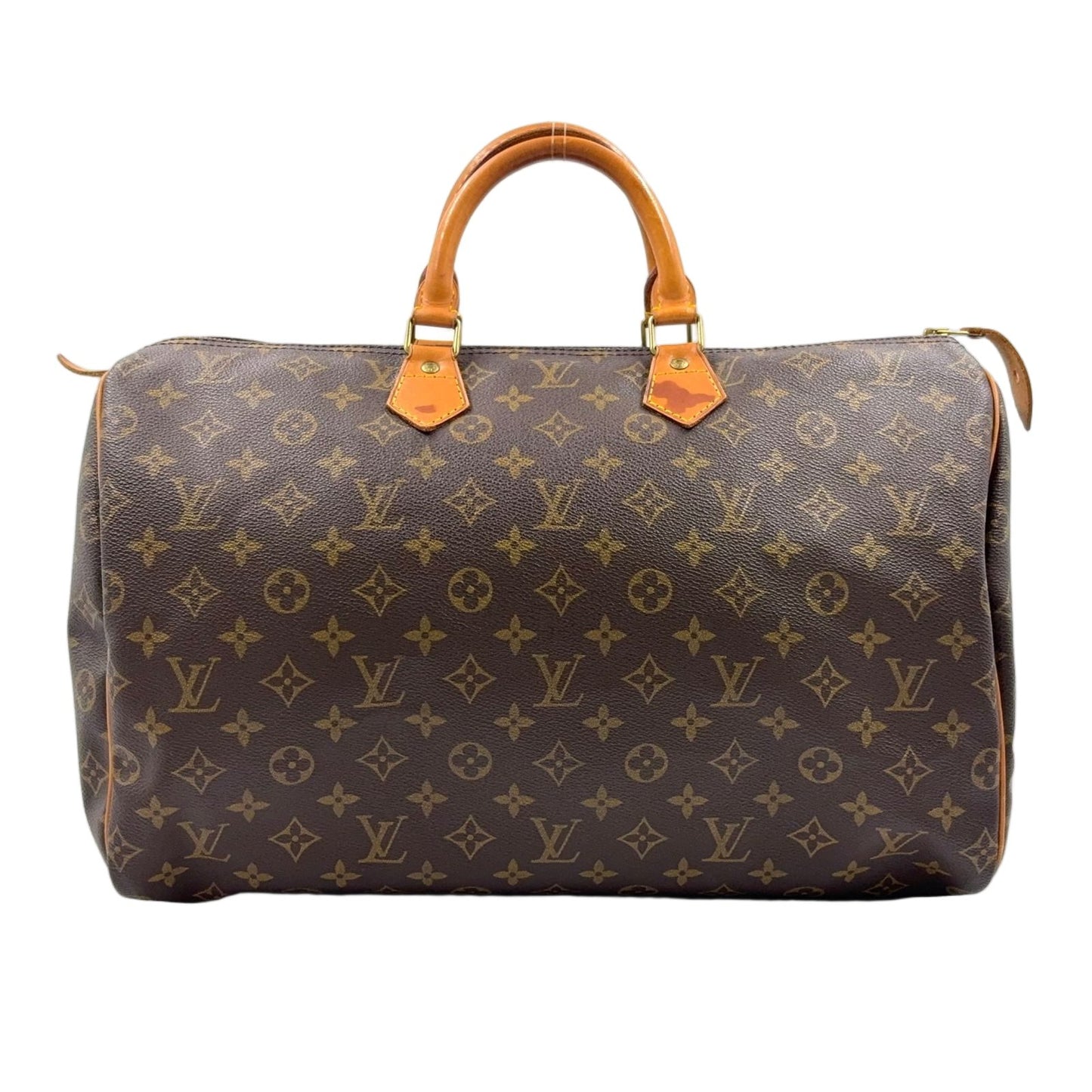 Louis Vuitton Speedy 40 Monogram Leather Brown Boston Bag Gold
