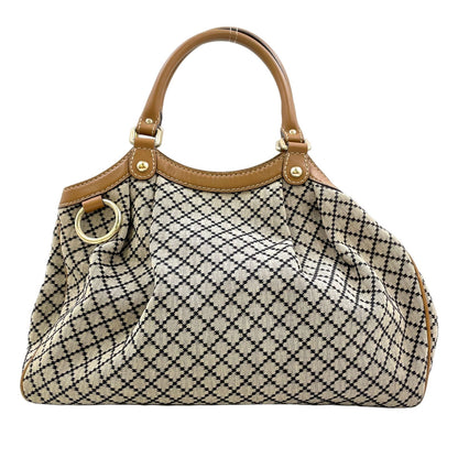 Gucci Ski Diamante Leather Canvas Beige Light Brown Handbag Gold