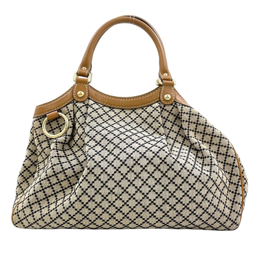 Gucci Ski Diamante Leather Canvas Beige Light Brown Handbag Gold