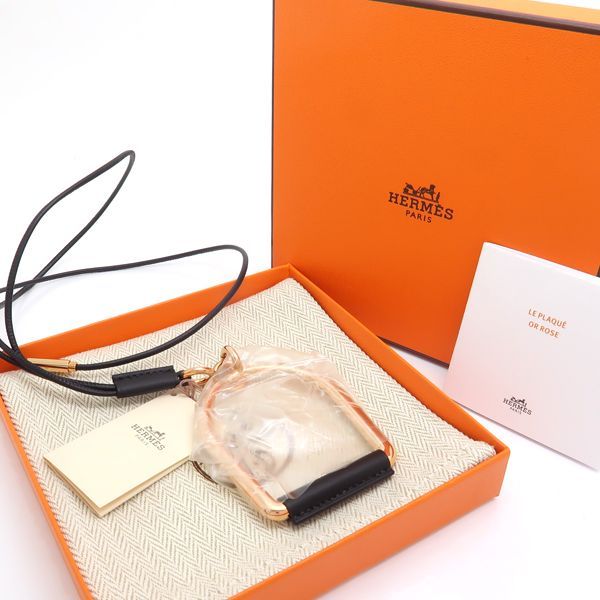 Hermes Equestre GM Necklace PG Pink Gold X Black Leather Same As Unused Box