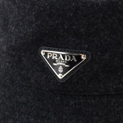 Prada 2hc137 100% Wool Triangle Plate Triangle Logo Bucket Hat Dark Gray M Made