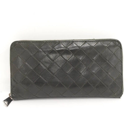 Bottega Veneta Zip Around Wallet Intrecciato Leather Khaki