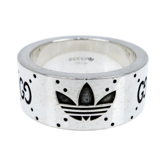 Gucci Adidas Collaboration Ring Engraving Wide Trefoil 17 AG 925 Jewelry