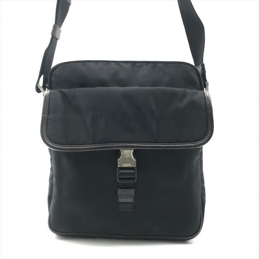 Prada Nylon Tessuto Leather Logo Triangle Shoulder Bag Black