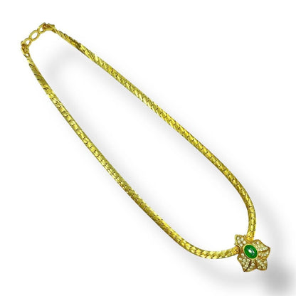 Dior Stone Necklace Gold Green