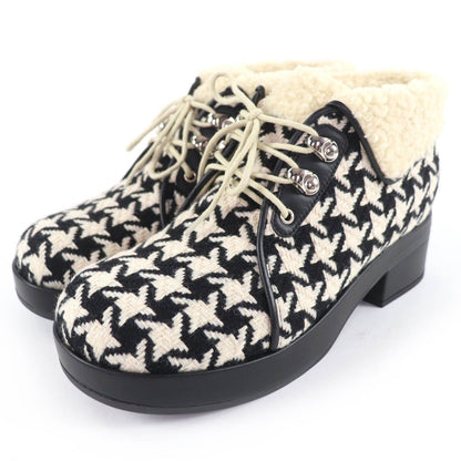 Gucci Houndstooth Leather Shearling Short Boots Black White 37