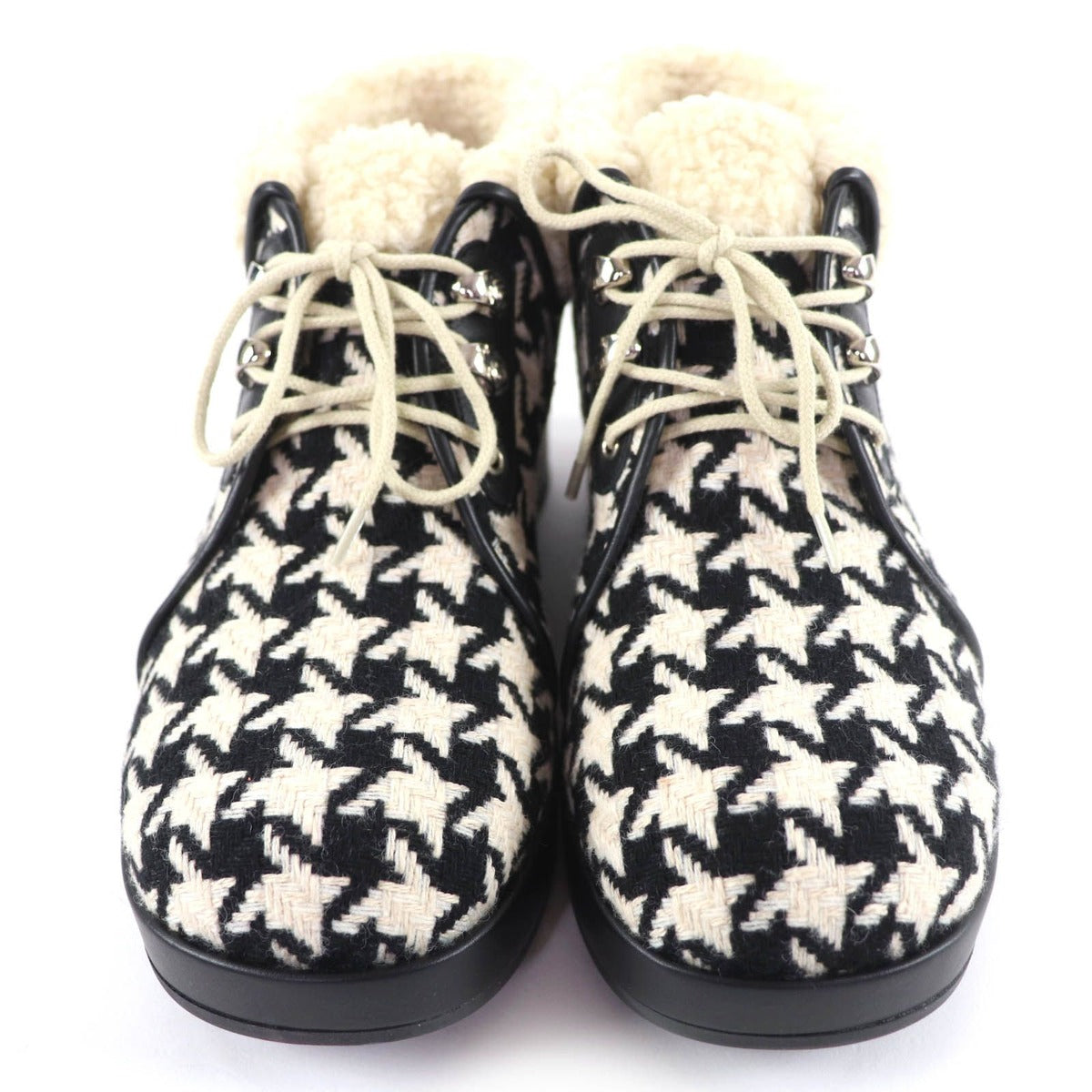 Gucci Houndstooth Leather Shearling Short Boots Black White 37 — view 4