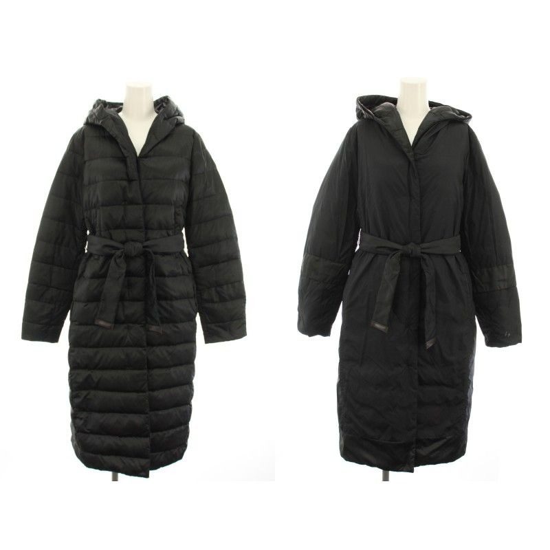 Max Mara S 'S Down Coat Reversible Hood with Ribbon Belt Black YT