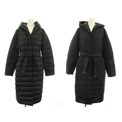 Max Mara S 'S Down Coat Reversible Hood with Ribbon Belt Black YT