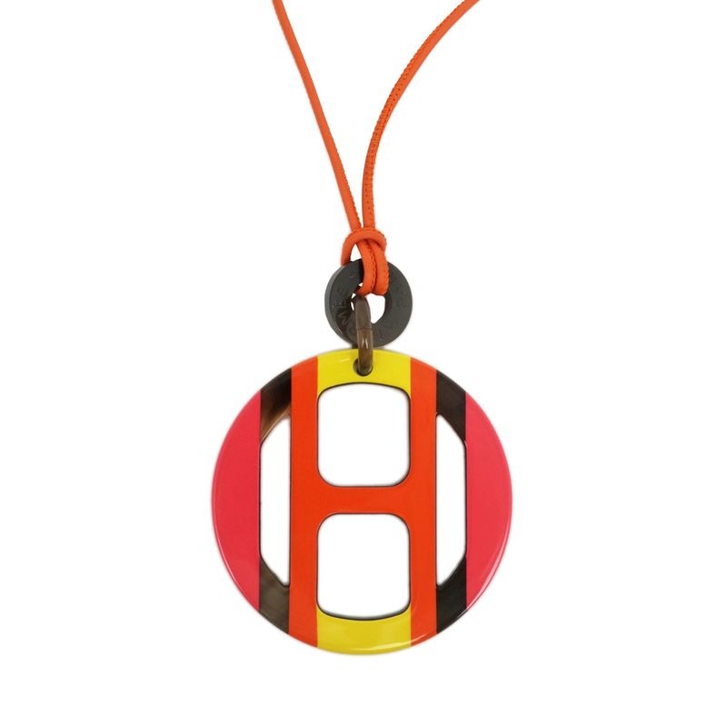 Hermes Necklace H Equipe Buffalo Horn Multicolor Pink Pendant Accessory